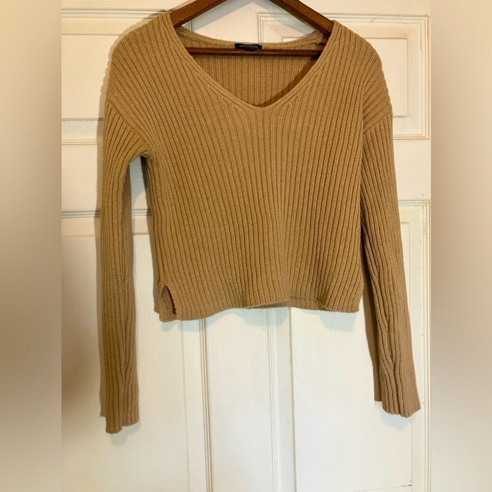 Wild Fable, tan cropped sweater, V-neck, excellent condition, size small